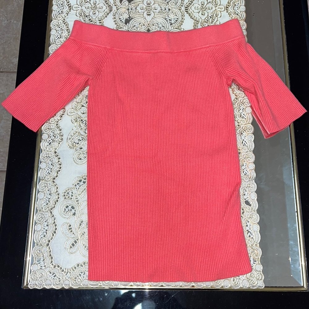 Anthropologie salmon pink ribbed short-sleeve sweater